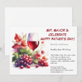 赤ワイン&ブドウ – 編集可能な父の日 招待状 (正面/裏面)