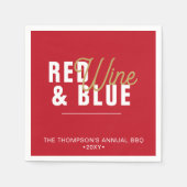 赤ワイン&ブルー7月4日パーティー紙 スタンダードカクテルナプキン (正面)