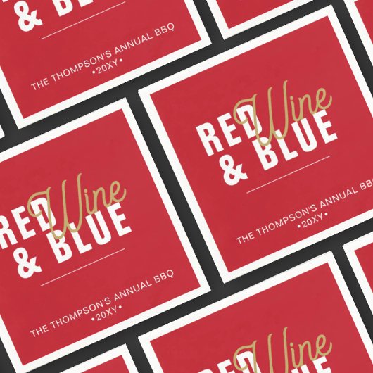 赤ワイン&ブルー7月4日パーティー紙 スタンダードカクテルナプキン