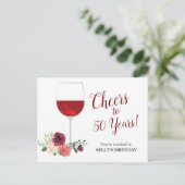 赤ワイン、応援誕生日招待状はがき インビテーションポストカード (スタンド正面)