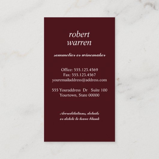 赤ワエレガントイングラスソムリエワインメーカー 名刺 (裏面)