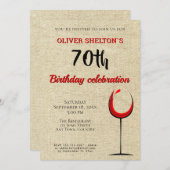 赤ワ素朴イングラス70歳誕生パーティー 招待状 (正面/裏面)