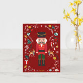 赤ヴィンテージくるみ割りクリスマス カード (黄色い花)