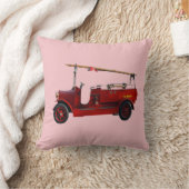 赤ヴィンテージの頭上はしご付き消防車 クッション (ブランケット)