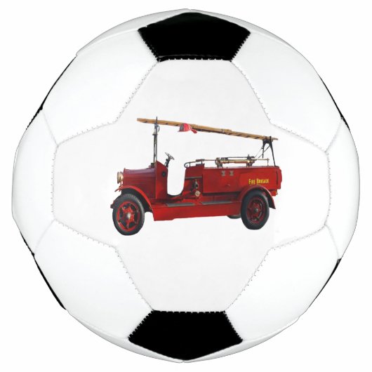 赤ヴィンテージの頭上はしご付き消防車 サッカーボール (正面)