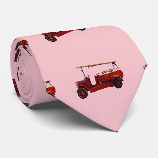 赤ヴィンテージの頭上はしご付き消防車 ネクタイ (ロール)
