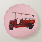 赤ヴィンテージの頭上はしご付き消防車 ラウンドクッション (裏面)