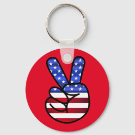 赤ヴィンテージアメリカ国旗の平和サイン キーホルダー