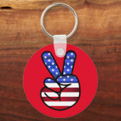 赤ヴィンテージアメリカ国旗の平和サイン キーホルダー (正面)
