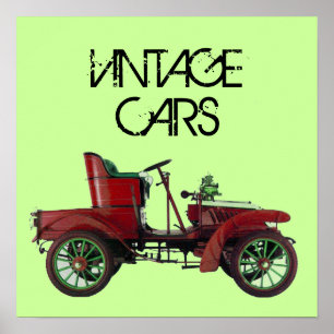 赤ヴィンテージカー/クラシックAUTO車の Green ポスター
