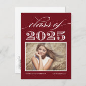 赤ヴィンテージクラス2025写真卒業 案内ポストカード (正面/裏面)