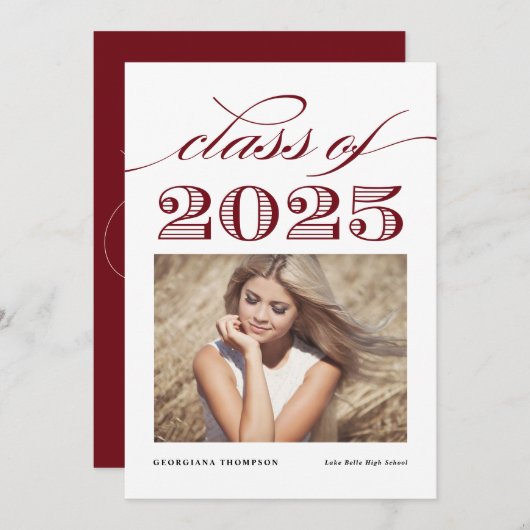 赤ヴィンテージクラス2025写真卒業 案内状 (正面/裏面)