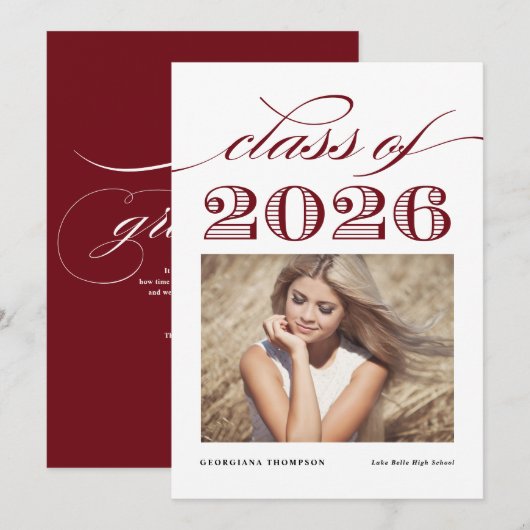 赤ヴィンテージクラス2025写真卒業 案内状 (正面/裏面)