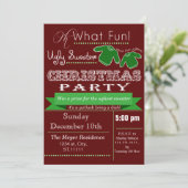 赤ヴィンテージクリスマス醜いセーターパーティー招待状 招待状 (スタンド正面)