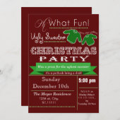 赤ヴィンテージクリスマス醜いセーターパーティー招待状 招待状 (正面/裏面)