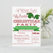 赤ヴィンテージクリスマス醜いセーターパーティー招待状 招待状 (スタンド正面)