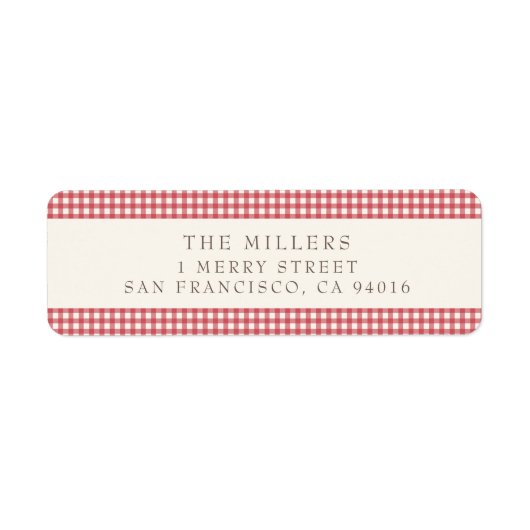 赤ヴィンテージジンガムクリスマス住所 シール (正面)