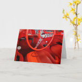 赤ヴィンテージスポーツカーインテリア カード (黄色い花)