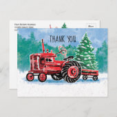 赤ヴィンテージトラクタークリスマスツリー保存日 ポストカード (正面/裏面)