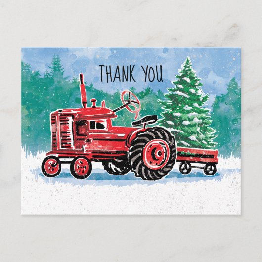 赤ヴィンテージトラクタークリスマスツリー保存日 ポストカード (正面)
