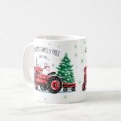 赤ヴィンテージトラクタークリスマスツリー名の追加 コーヒーマグカップ (正面左)