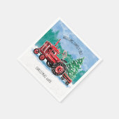 赤ヴィンテージトラクタークリスマスツリー名の追加 スタンダードカクテルナプキン (角)