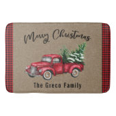 赤ヴィンテージトラックとクリスマスツリーのバスマット バスマット (正面)