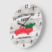 赤ヴィンテージトラッククリスマスツリーファミリー名 ラージ壁時計 (傾斜)