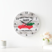 赤ヴィンテージトラッククリスマスツリーファミリー名 ラージ壁時計 (ホーム)