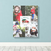 赤ヴィンテージトラッククリスマスツリーファームファミリーフォト キャンバスプリント (インサイチュ (ウッドフロア))