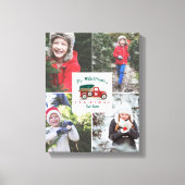 赤ヴィンテージトラッククリスマスツリーファームファミリーフォト キャンバスプリント (正面)