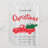 赤ヴィンテージトラックパーソナライズされたクリスマスカード シーズンカード (正面/裏面)