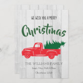 赤ヴィンテージトラックパーソナライズされたクリスマスカード シーズンカード (正面/裏面)