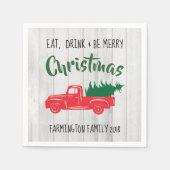 赤ヴィンテージトラック素朴クリスマスペーパーナプキン スタンダードカクテルナプキン (正面)