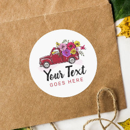 赤ヴィンテージトラック&フラワーカワイトカントリーフローラ ラウンドシール