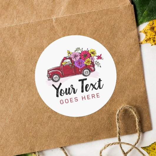 赤ヴィンテージトラック&フラワーカワイトカントリーフローラ ラウンドシール