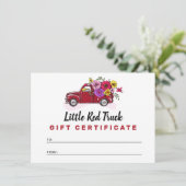 赤ヴィンテージトラック&フラワーギフト証明書カード 招待状 (スタンド正面)