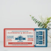 赤ヴィンテージバスケットボールチケットカップル赤ちゃんシャワー 招待状 (スタンド正面)