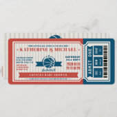 赤ヴィンテージバスケットボールチケットカップル赤ちゃんシャワー 招待状 (正面/裏面)