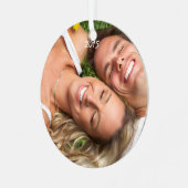 赤ヴィンテージバードクリスマスフォトブラウンのノート メタルオーナメント (正面左)