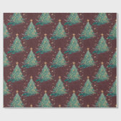 赤ヴィンテージビクトリアンクリスマスツリーパターン ラッピングペーパー (フラット)