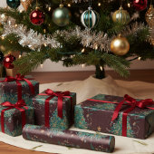 赤ヴィンテージビクトリアンクリスマスツリーパターン ラッピングペーパー