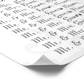 赤ヴィンテージブラックダマスクのウェディングシーティングチャート ポスター (角)