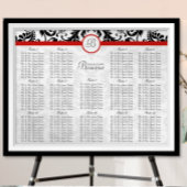 赤ヴィンテージブラックダマスクのウェディングシーティングチャート ポスター