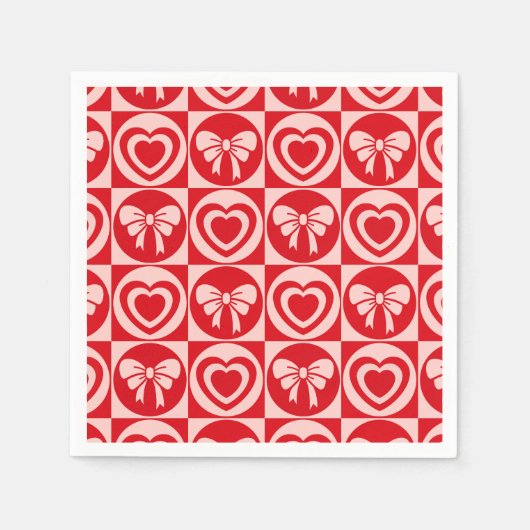 赤ヴィンテージレトロハートアンドボーズバレンタインデー スタンダードカクテルナプキン (正面)