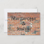 赤ヴィンテージレンガ壁結婚式招待状RSVP 出欠カード (正面)