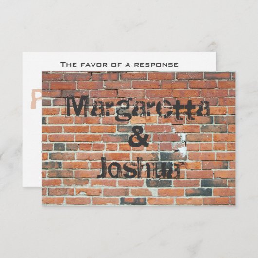 赤ヴィンテージレンガ壁結婚式招待状RSVP 出欠カード (正面/裏面)