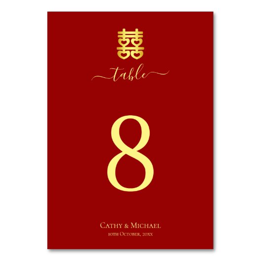 赤ヴィンテージ中国ののハートの二重の幸福 テーブルナンバー (正面)