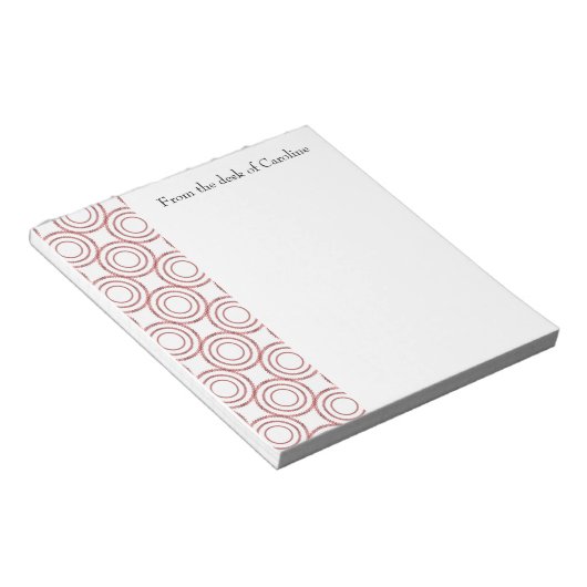 赤ヴィンテージ円パターパーソナライズされたメモ帳 ノートパッド (アングル)