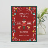 赤ヴィンテージ冬くるみ割りクリスマス誕生日 招待状 (スタンド正面)